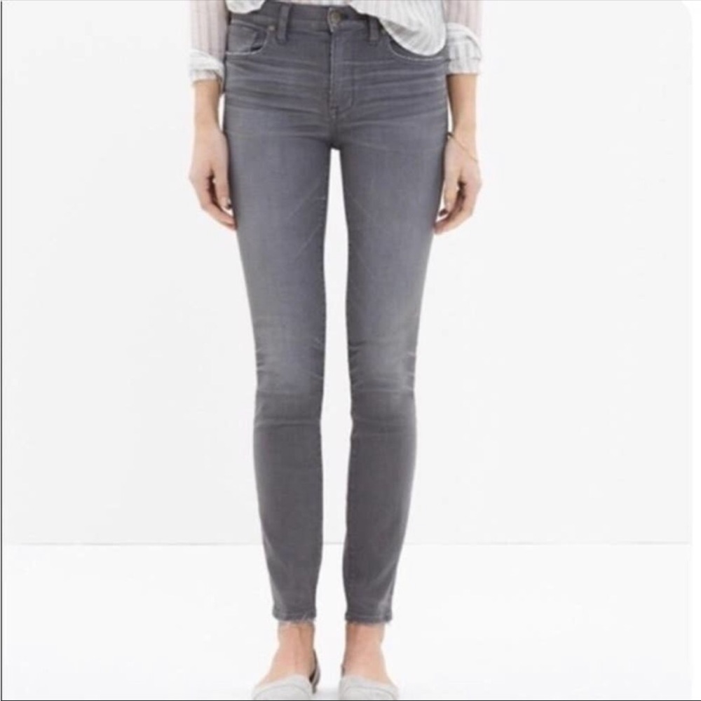 Madewell gray high riser skinny jeans size 27 raw details distressed denim